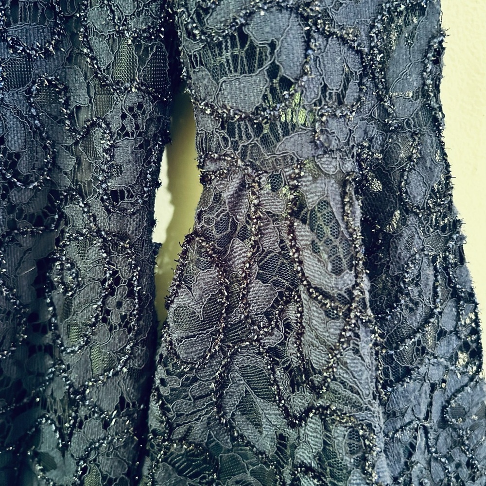 Elegant Navy Bell Sleeve Evening Gown - Picture 6 of 10